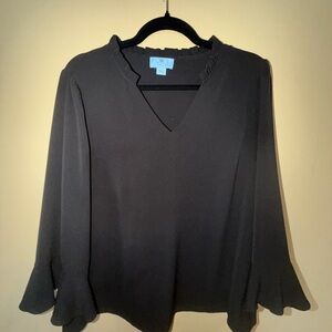 CeCe Black Flounce Sleeve V-Neck Blouse